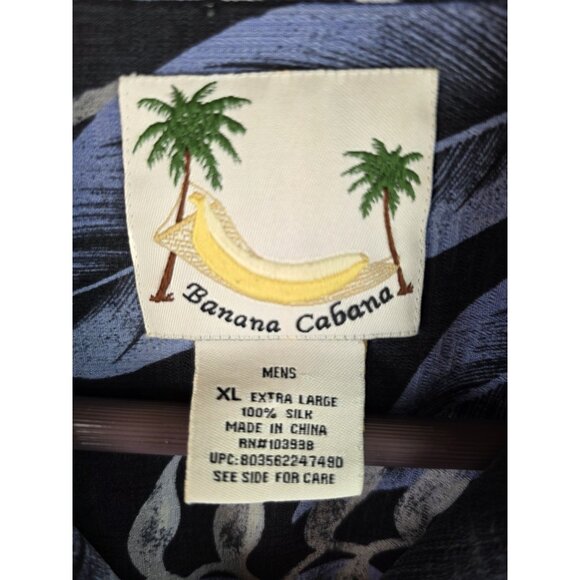 Banana Cabana Mens Hawaiian Shirt Size XL Blue Silk Short Sleeve Button Down Top - Picture 7 of 9